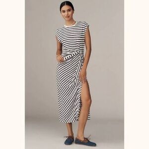 NWT Anthropologie Muscle-Sleeve Black and White Striped Midi Dress